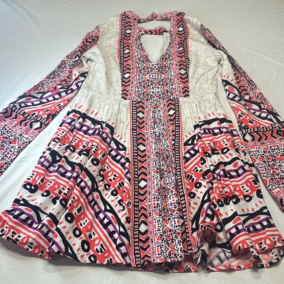 Free People Dress Sz 4 Tegan Bohemian Long Sleeve Multicolor Boho - Picture 8 of 10